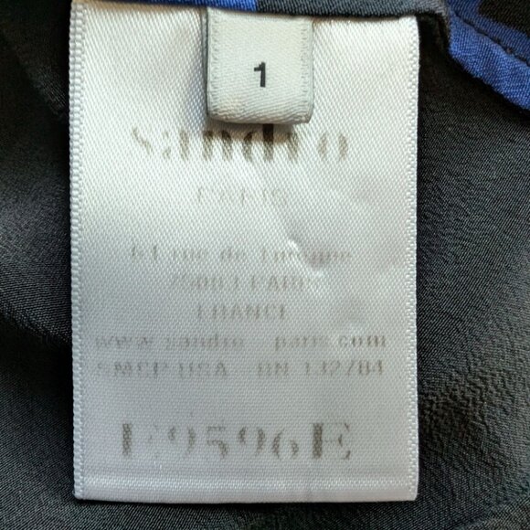 Sandro Paris Blouse Silk Sleeveless Black Blue Abstract Print Open Back Women 4 - Picture 12 of 15